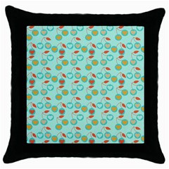 Light Teal Heart Cherries Throw Pillow Case (black) by snowwhitegirl