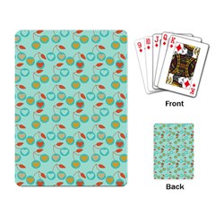 Light Teal Heart Cherries Playing Card by snowwhitegirl