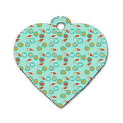 Light Teal Heart Cherries Dog Tag Heart (two Sides) by snowwhitegirl