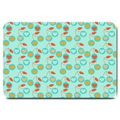 Light Teal Heart Cherries Large Doormat  by snowwhitegirl