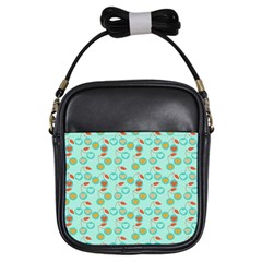 Light Teal Heart Cherries Girls Sling Bags by snowwhitegirl