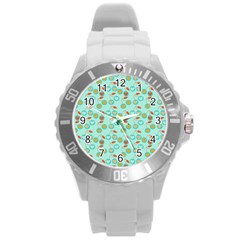 Light Teal Heart Cherries Round Plastic Sport Watch (l)