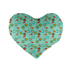 Light Teal Heart Cherries Standard 16  Premium Heart Shape Cushions by snowwhitegirl