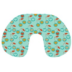 Light Teal Heart Cherries Travel Neck Pillows by snowwhitegirl