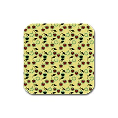 Yellow Heart Cherries Rubber Square Coaster (4 Pack)  by snowwhitegirl