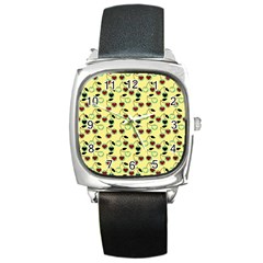 Yellow Heart Cherries Square Metal Watch