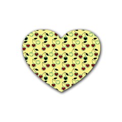 Yellow Heart Cherries Rubber Coaster (heart)  by snowwhitegirl