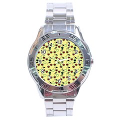 Yellow Heart Cherries Stainless Steel Analogue Watch