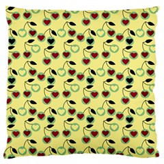 Yellow Heart Cherries Large Flano Cushion Case (one Side) by snowwhitegirl