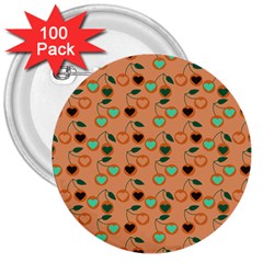 Peach Cherries 3  Buttons (100 pack) 