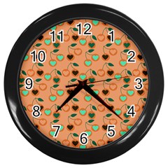 Peach Cherries Wall Clock (Black)