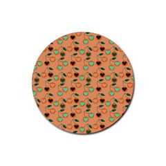 Peach Cherries Rubber Coaster (Round) 