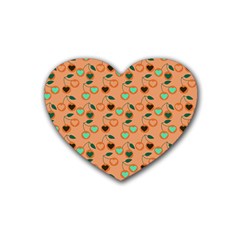 Peach Cherries Rubber Coaster (Heart) 