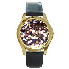 Bright Light Pattern Round Gold Metal Watch by FunnyCow