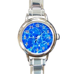 Blue Clear Water Texture Round Italian Charm Watch by FunnyCow