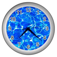 Blue Clear Water Texture Wall Clock (silver) by FunnyCow