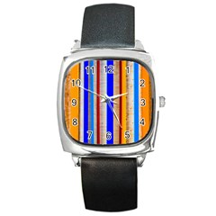 Colorful Wood And Metal Pattern Square Metal Watch by FunnyCow