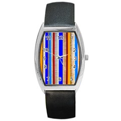 Colorful Wood And Metal Pattern Barrel Style Metal Watch by FunnyCow