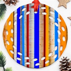 Colorful Wood And Metal Pattern Ornament (round Filigree) by FunnyCow