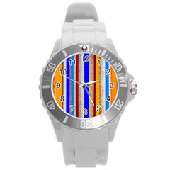 Colorful Wood And Metal Pattern Round Plastic Sport Watch (l) by FunnyCow