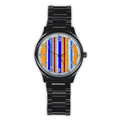 Colorful Wood And Metal Pattern Stainless Steel Round Watch by FunnyCow