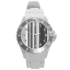 Shades Of Grey Wood And Metal Round Plastic Sport Watch (l) by FunnyCow