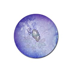 Wonderful Butterlies With Flowers Rubber Round Coaster (4 Pack)  by FantasyWorld7