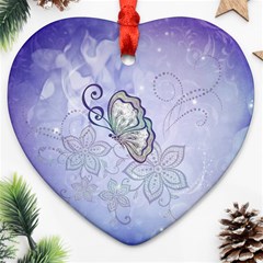 Wonderful Butterlies With Flowers Heart Ornament (two Sides) by FantasyWorld7