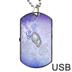 Wonderful Butterlies With Flowers Dog Tag Usb Flash (one Side) by FantasyWorld7