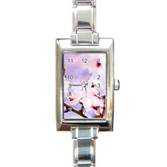 Pink Sakura Purple Background Rectangle Italian Charm Watch by FunnyCow