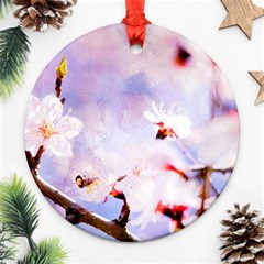 Pink Sakura Purple Background Ornament (round) by FunnyCow