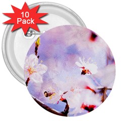 Pink Sakura Purple Background 3  Buttons (10 Pack)  by FunnyCow