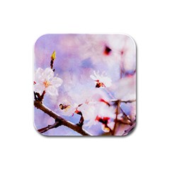 Pink Sakura Purple Background Rubber Square Coaster (4 Pack)  by FunnyCow