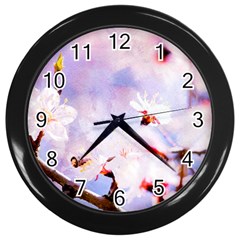 Pink Sakura Purple Background Wall Clock (black) by FunnyCow