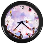 Pink Sakura Purple Background Wall Clock (Black) Front