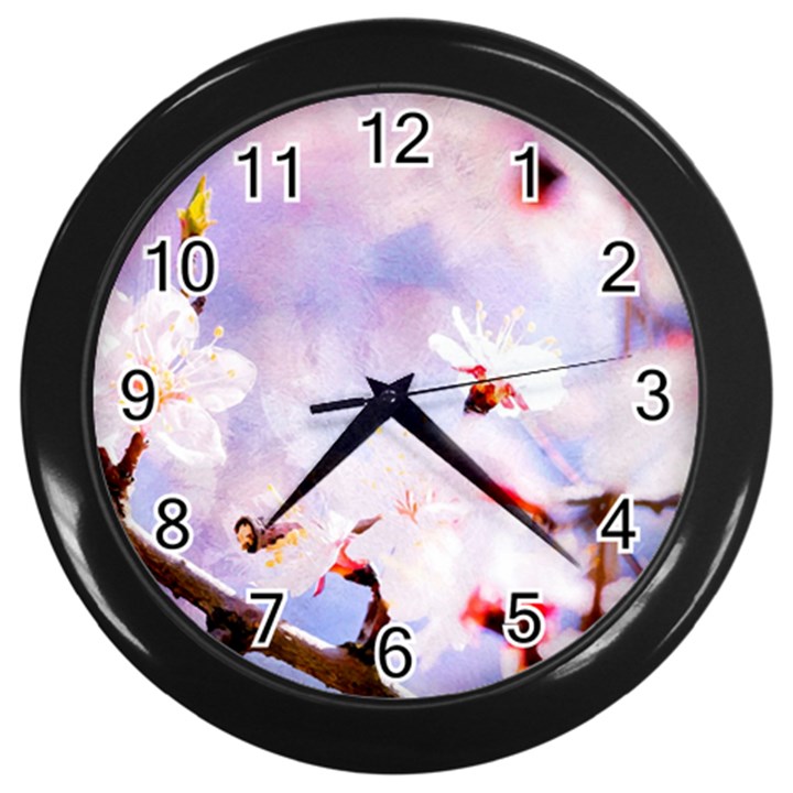 Pink Sakura Purple Background Wall Clock (Black)