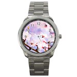 Pink Sakura Purple Background Sport Metal Watch Front