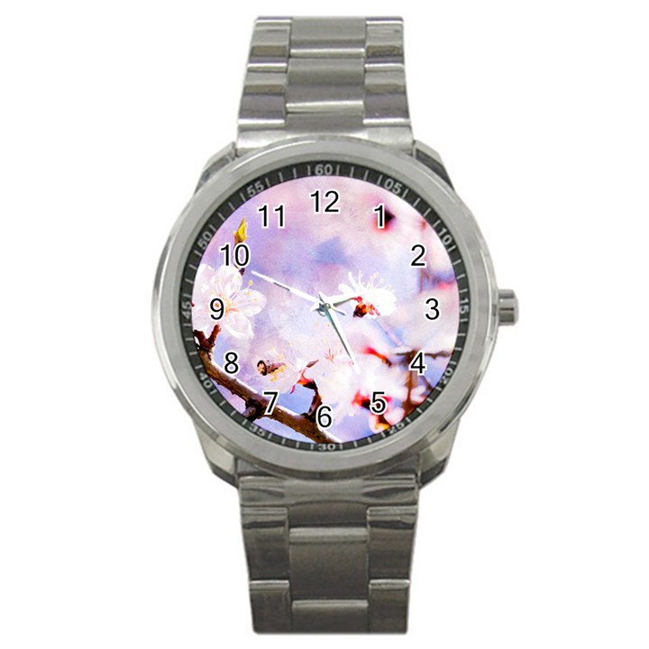 Pink Sakura Purple Background Sport Metal Watch