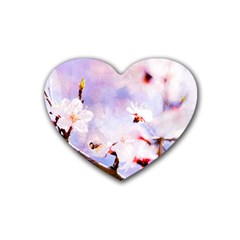 Pink Sakura Purple Background Heart Coaster (4 Pack)  by FunnyCow