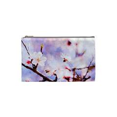 Pink Sakura Purple Background Cosmetic Bag (small) by FunnyCow