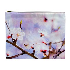 Pink Sakura Purple Background Cosmetic Bag (xl) by FunnyCow