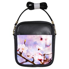 Pink Sakura Purple Background Girls Sling Bags by FunnyCow