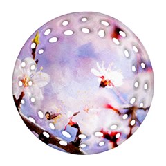 Pink Sakura Purple Background Ornament (round Filigree) by FunnyCow