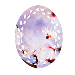 Pink Sakura Purple Background Ornament (oval Filigree) by FunnyCow