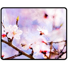 Pink Sakura Purple Background Double Sided Fleece Blanket (medium)  by FunnyCow