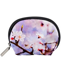 Pink Sakura Purple Background Accessory Pouches (small)  by FunnyCow