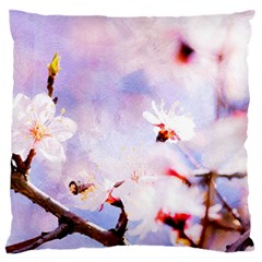 Pink Sakura Purple Background Large Flano Cushion Case (one Side) by FunnyCow