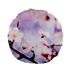 Pink Sakura Purple Background Standard 15  Premium Flano Round Cushions by FunnyCow