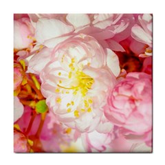 Pink Flowering Almond Flowers Tile Coasters by FunnyCow