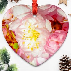 Pink Flowering Almond Flowers Ornament (heart) by FunnyCow